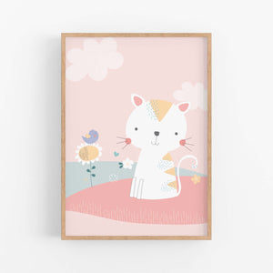 Pink Kitten Instant Download - Girls Bedroom Nursery Printables - Happy Joy Decor