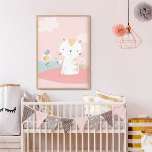 Pink Kitten Instant Download - Girls Bedroom Nursery Printables - Happy Joy Decor