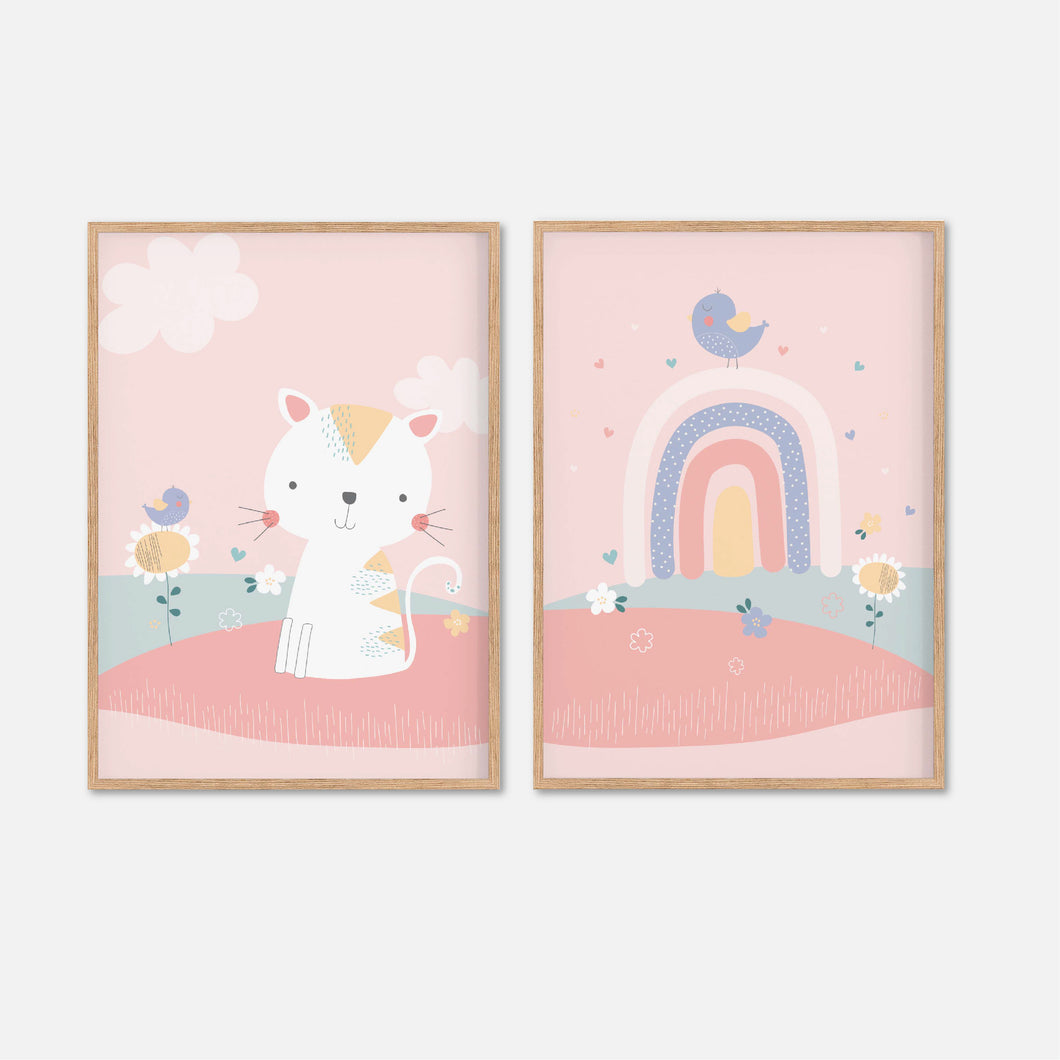 Rainbow Kitten Instant Download - Girls Bedroom Nursery Printables - Happy Joy Decor