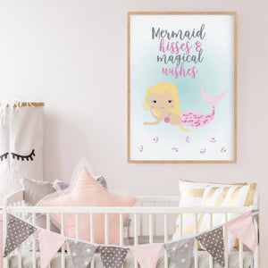 Mermaid Kisses Instant Download - Girls bedroom nursery printables - Happy Joy Decor
