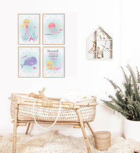 Mermaid Instant Download - Girls bedroom nursery printables - Happy Joy Decor