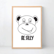 Load image into Gallery viewer, Be Brave Silly Kind Animal Print Set - Monochrome Kids prints - Happy Joy Decor
