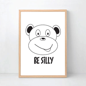 Be Brave Silly Kind Animal Print Set - Monochrome Kids prints - Happy Joy Decor