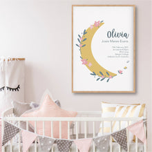 Load image into Gallery viewer, Moon Personalised Birth Stat Print - Girls Birth Prints - Happy Joy Decor
