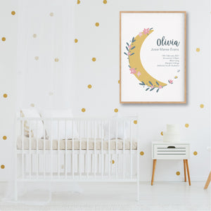 Moon Personalised Birth Stat Print - Girls Birth Prints - Happy Joy Decor