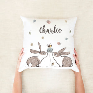 Bunny Personalised Cushion - Neutral Nursery Decor- Happy Joy Decor
