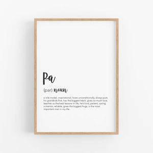 Pa Definition Print - Grandparent gifts from kids - Happy Joy Decor