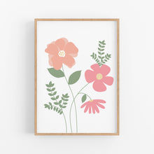 Load image into Gallery viewer, Peach Floral Personalised Birth Print Set - Nursery Wall Art - Happy Joy Decor
