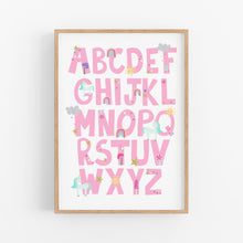 Load image into Gallery viewer, Pink Unicorn Alphabet &amp; Number Print - Playroom Print - Happy Joy Decor
