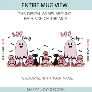 Pink Ghost Personalised Halloween Mug - Happy Joy Decor