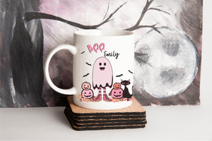 Pink Ghost Personalised Halloween Mug - Happy Joy Decor