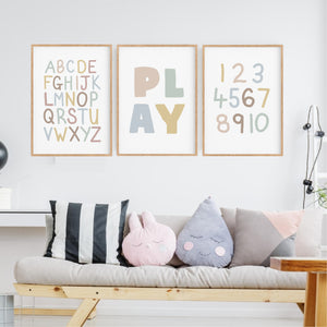 Playroom Essential Wall Art Set - Kids Neutral Art - Happy Joy Decor