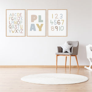 Playroom Essential Wall Art Set - Kids Neutral Art - Happy Joy Decor
