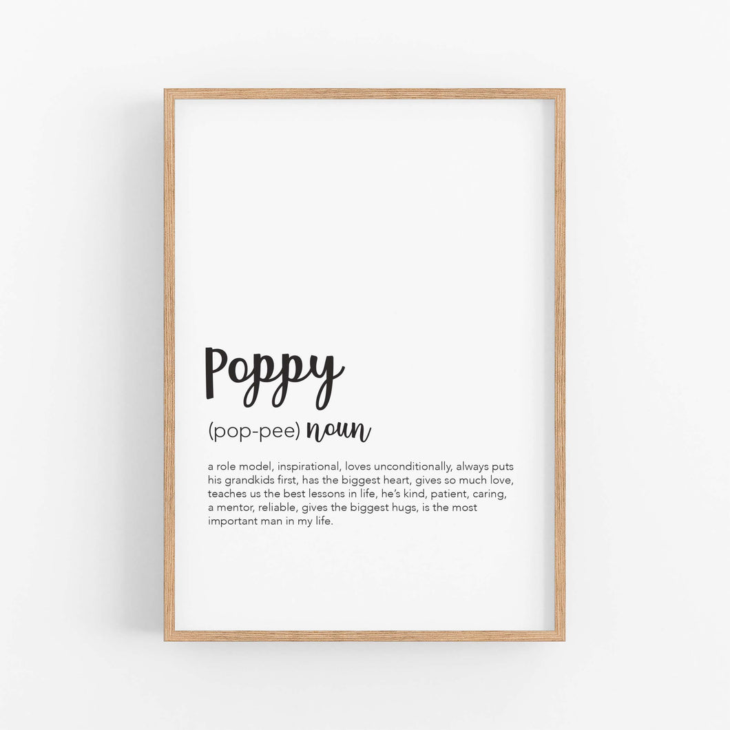 Poppy Definition Print - Gifts for Grandparents - Fathers day - Happy Joy Decor