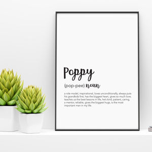 Poppy Definition Print - Gifts for Grandparents - Fathers day - Happy Joy Decor