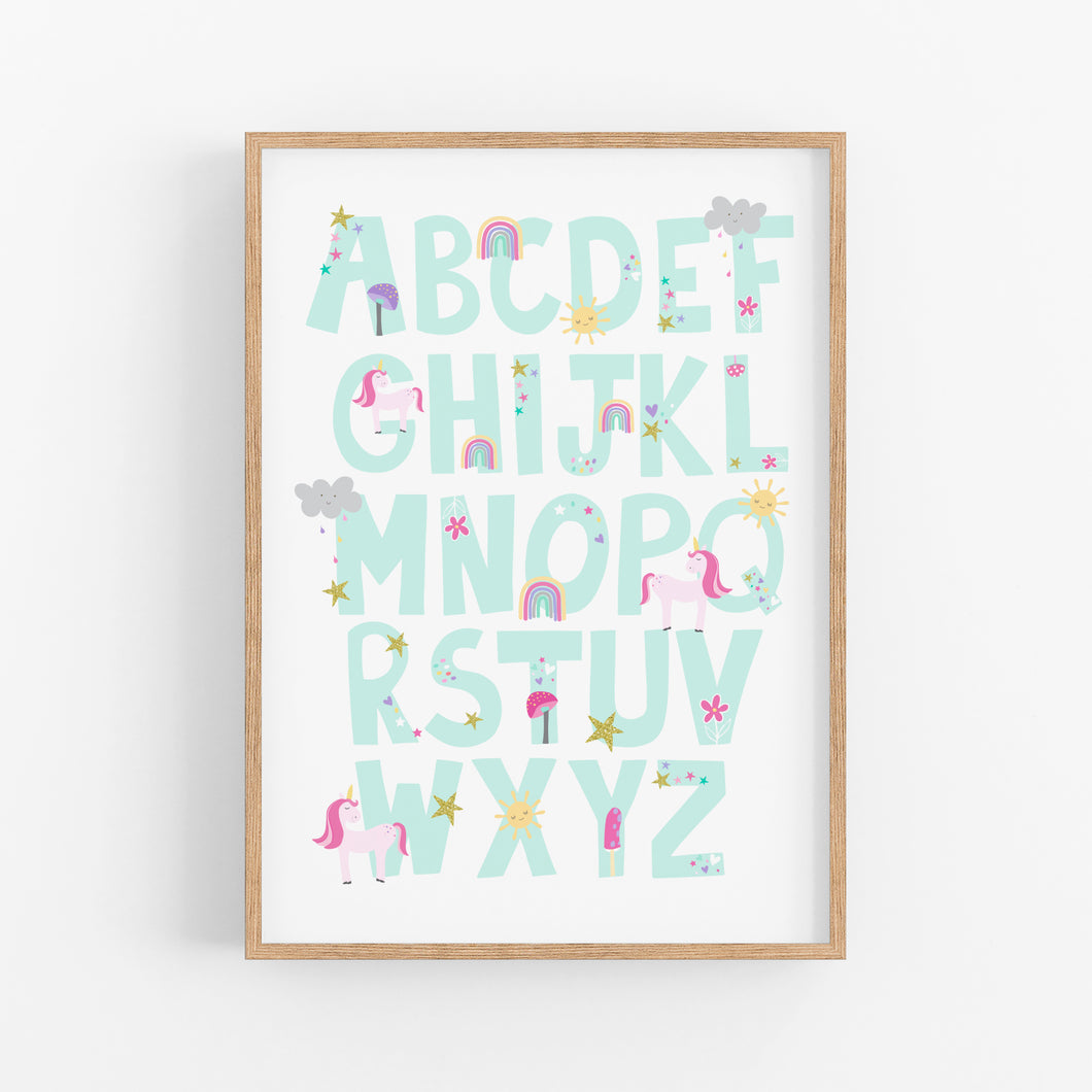 Rainbow Unicorn Alphabet Printable Wall Art - Instant Download - Happy Joy Decor