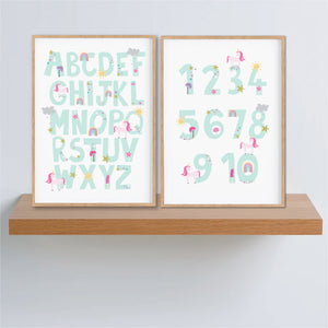 Blue Unicorn Alphabet and Number Instant Download - Girls Bedroom Playroom printables - Happy Joy Decor