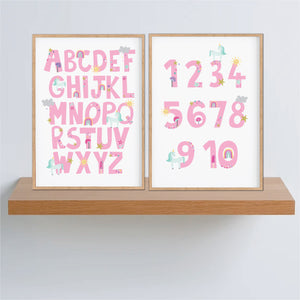 Pink Unicorn Alphabet & Number Print - Playroom Print - Happy Joy Decor