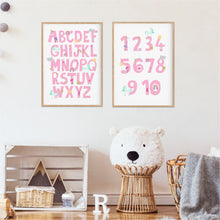 Load image into Gallery viewer, Pink Unicorn Alphabet &amp; Number Print - Playroom Print - Happy Joy Decor
