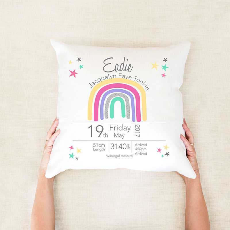 Rainbow Birth Stat Cushion