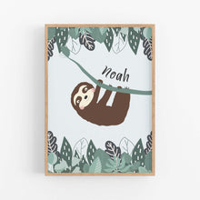 Load image into Gallery viewer, Tree Sloth Boys Personalised Print - Custom Name _ Happy Joy Decor
