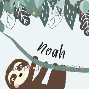 Tree Sloth Boys Personalised Print - Custom Name _ Happy Joy Decor