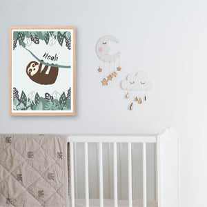 Tree Sloth Boys Personalised Print - Custom Name _ Happy Joy Decor