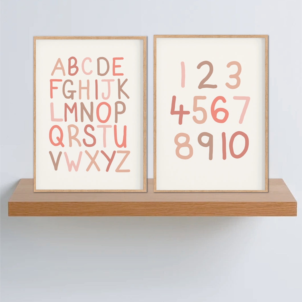 Terracotta Alphabet & Number Print Set - playroom prints - Happy Joy Decor