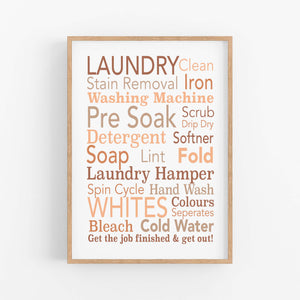 Laundry Typography Wall Art Print - Terracotta Bathroom Wall Prints - Happy Joy Decor