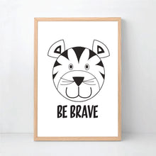 Load image into Gallery viewer, Be Brave Silly Kind Animal Print Set - Monochrome Kids prints - Happy Joy Decor
