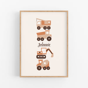 Trucks Personalised Print - Boys Bedroom Prints - Happy Joy Decor