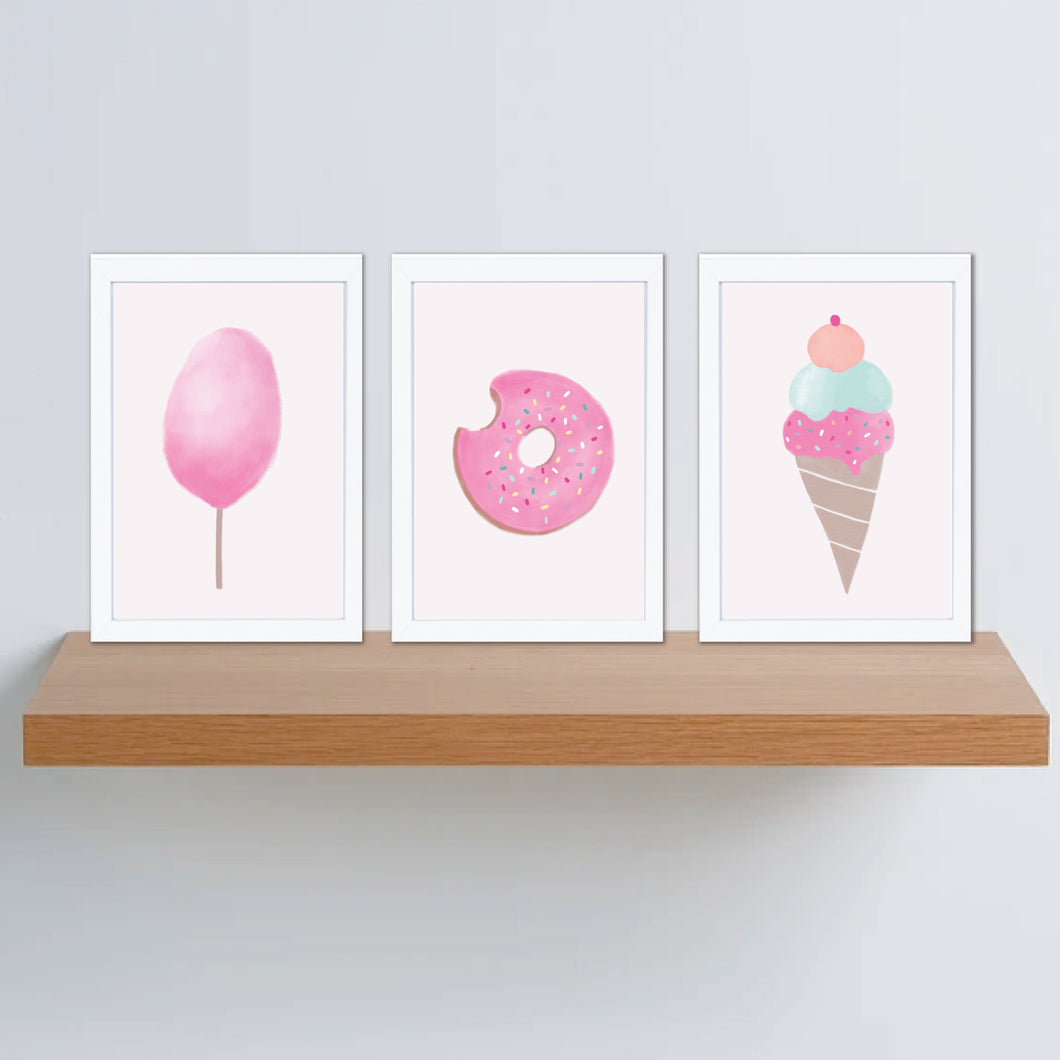 Watercolour Fairy Floss, Doughnut, Ice Cream Printable Wall Art - Happy Joy Decor