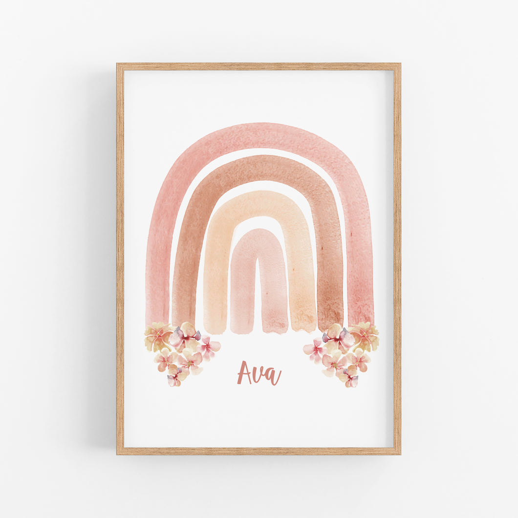 Floral Rainbow Personalised Print - Girls Name Print - Happy Joy Decor